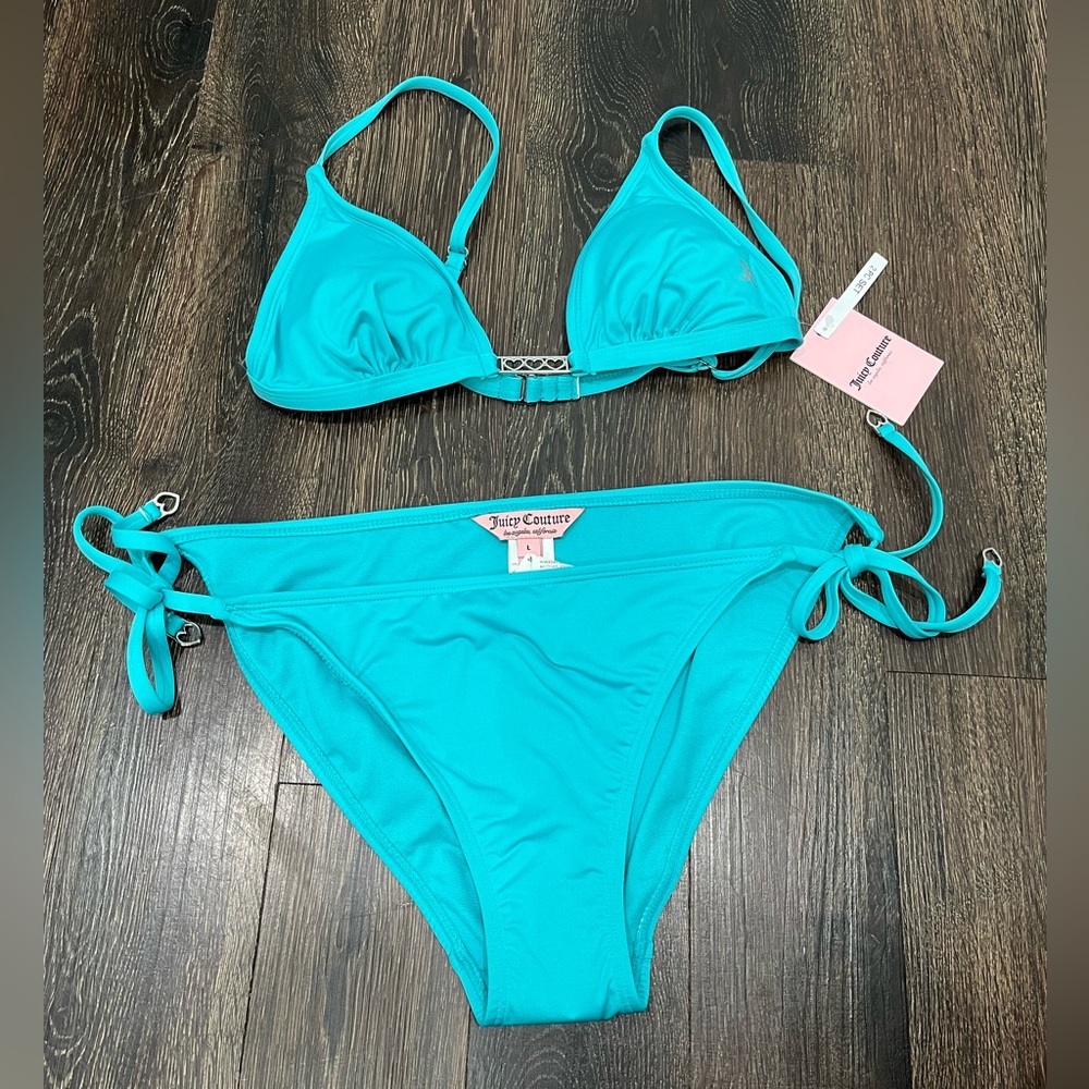 Juicy Couture Women's Aqua 3 Heart Bikini Set Size L NWT N7